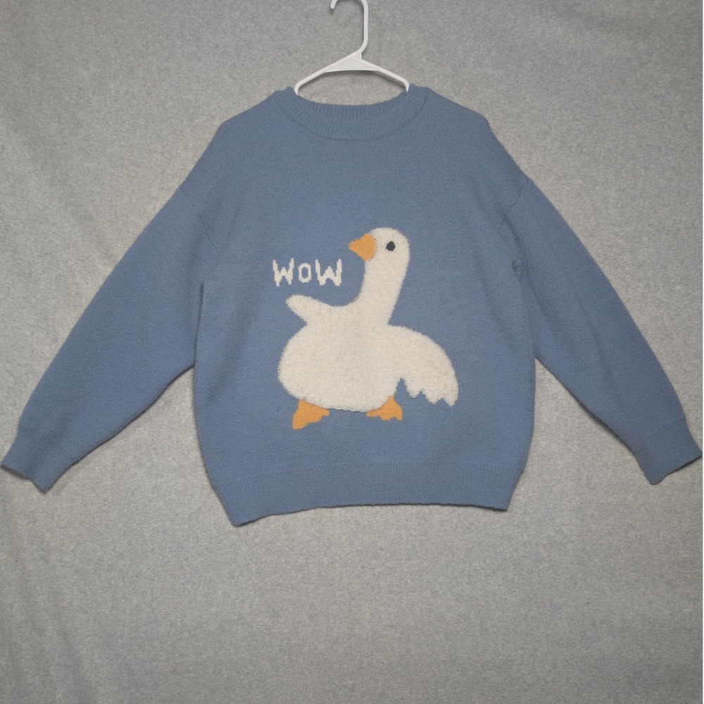 VAMTAC Goose Graphic Novelty‎ Sweater Womens Small Knit Farmcore Kitschy Blue